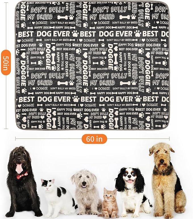 Waterproof Dog Blankets Pet Blanket 50"x60", Soft Fluffy Sofa Car Bed Protector, Reversible Sherpa Fleece Dog Blanket for Large Dogs(Letters)