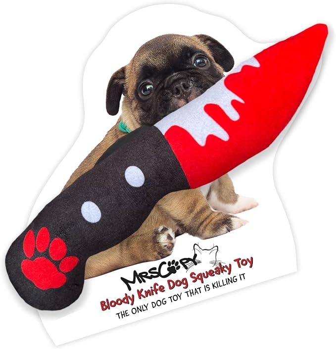 Bloody Knife® Brand Dog Toy (Small), Halloween Themed Squeaker & Crinkle Toy, Great for Small, Medium, Large Dog Breeds Age 24 Weeks+, Interactive Play, No Chew Toy, Machine Washable