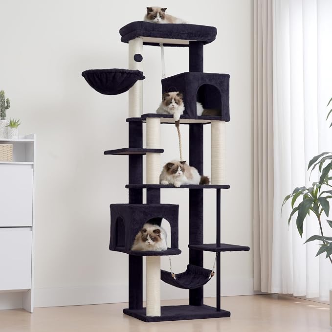 Cat Tree, Cat Tower with Sturdy Steel Tube, Large Perch GCT024G | 70.5'' Cat Furniture with Scratching Post, Hammock, Basket and Big Platform for Indoor Cats Large Adult, Drak Gray