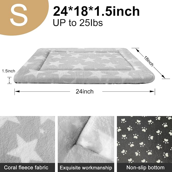Dog Bed Mat – Soft & Comfortable Dog Kennel Pad for Crate – Durable Crate Bed & Mat for Dogs & Cats – Ideal for Crate, Kennel, and Home Use (Big&Little Stars Grey, S(24"*18"*1.5"))
