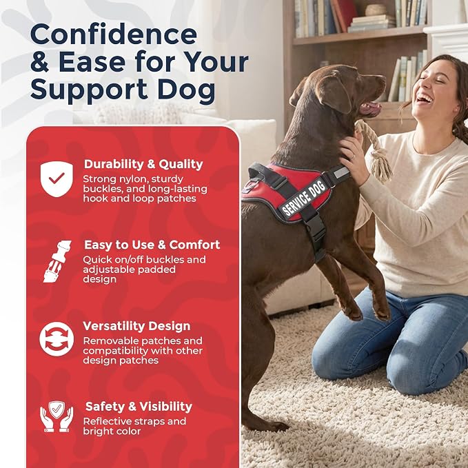 Industrial Puppy Service Dog Vest Harness - Durable & Adjustable Vest for Dog with Reflective Straps, Removable Patches, 50 ADA Cards, Handle & D-Ring, Travel and Daily Use,Bright Red, Large 27"-33"