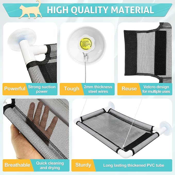 UCINNOVATE Cat Window Perch, Cat Hammock Hanging Bed for Kitty, Resting Pet Bed, Indoor Mounted Kitten Perch, Sunbath Shelf with Strong Suction Cup