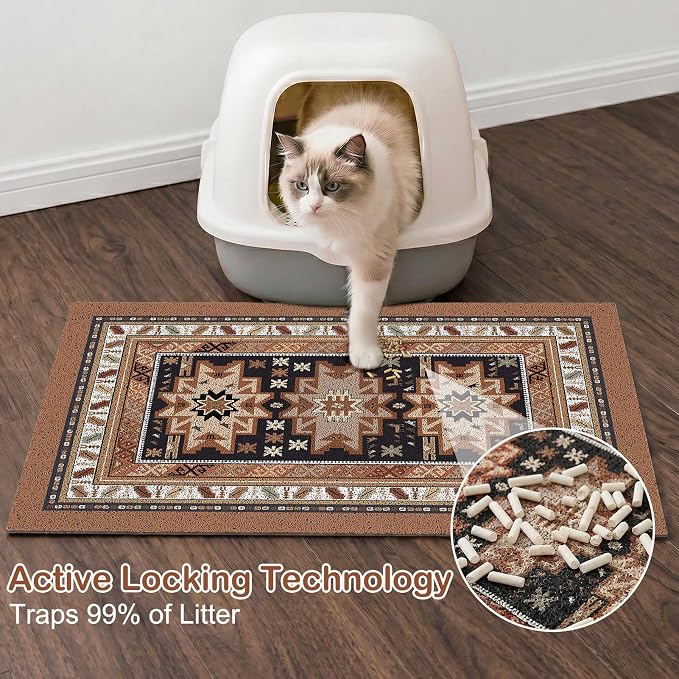 Glittme Cat Litter Mat, 24"x15" Non-Slip Washable Trapping Mat for Cats | Litter Trapping Mat With Thick PVC Coil To Catch Scatter, Soft On Paws And Waterproof Bottom To Protect Floors