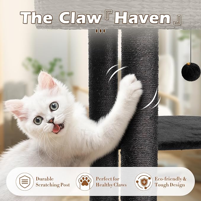 Modern Cat Tree, 39" Tall Cat Trees for Indoor Cats, Cat Condo Natural Sisal with Scratching Posts, Hand-Woven Tower & Top Perch, Cat-Tree for Kittens Climb Play & Rest Black