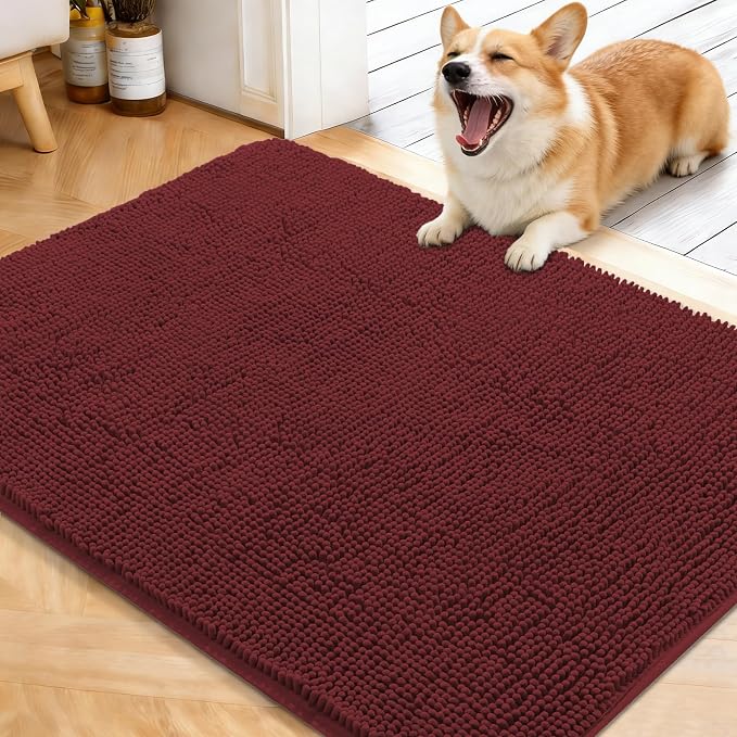 OLANLY Dog Door Mat for Muddy Paws 40x32, Super Absorbent Chenille Mud Mat | Caramel Russet, Absorbs Moisture and Dirt, Non-Slip Machine Washable Doormat, Quick-Dry Indoor Entryway Floor Carpet for Dogs
