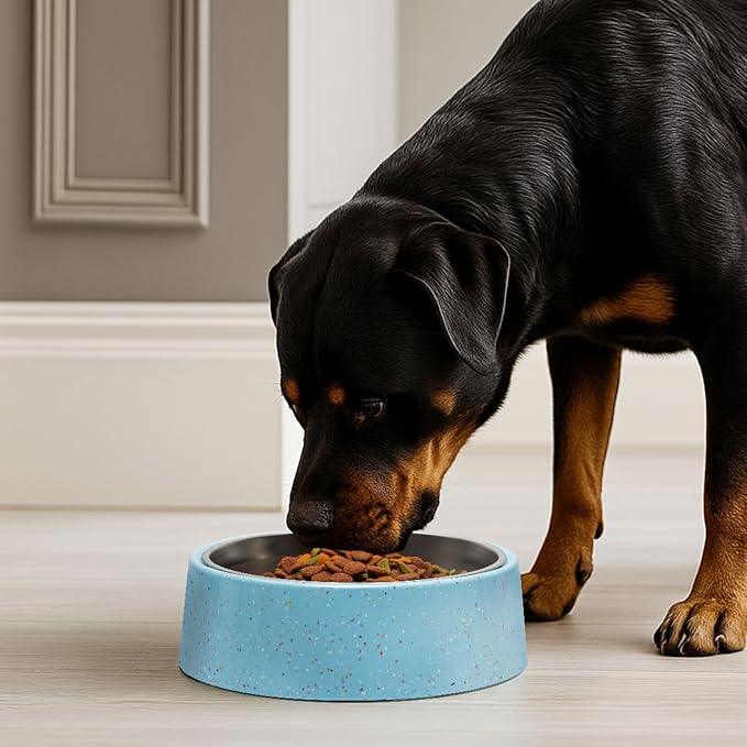 bzyoo 32oz 4CUP Dog & Cat Bowl, Sprinkle Design, Slanted Stainless Steel Pet Bowl with Removable Inner Bowl, Non-Slip Silicone Base, Dishwasher Safe, for Dry/Wet/Raw Food & Water (Blue)
