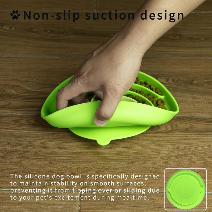 Bifeaw Slow Feeder Dog Bowls, Dishwasher Microwave Safe Silicone Puppy Puzzle Bowl with Non-Slip Design for Eating (Green and Orange)