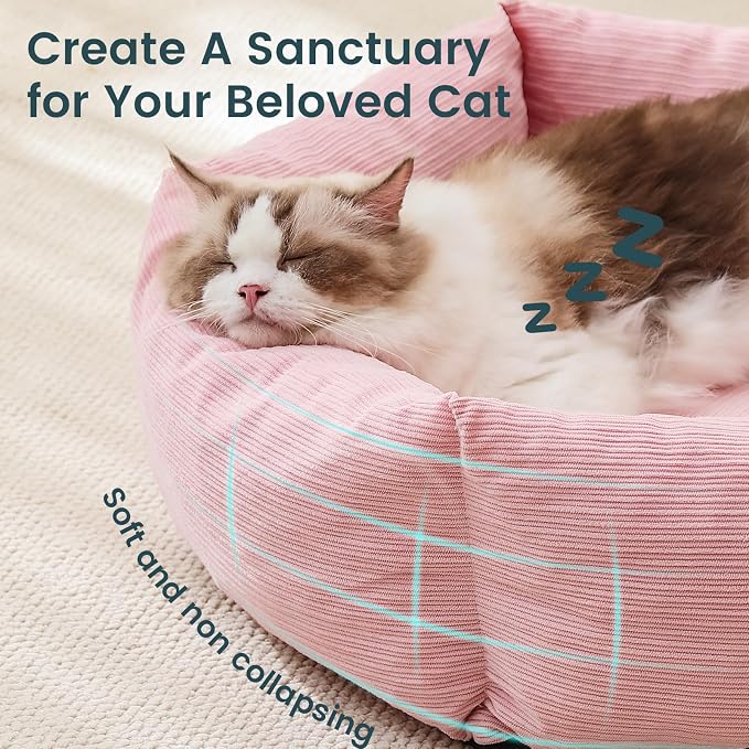 Medium Dog Bed, 30 Inch Washable Corduroy Dog Bed with Removable Cover & Anti-Slip Bottom, Durable Comfort for Medium to Large Dogs up to 45 lbs (Pink)