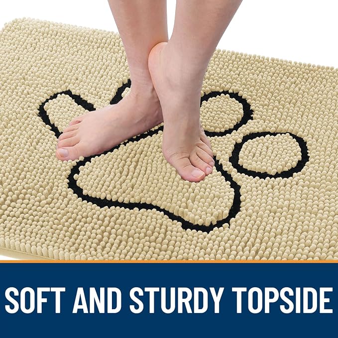 OLANLY Dog Door Mat for Muddy Paws 30x20, Paw Print Design Chenille Mud Mat | Sand, Super Absorbent, Traps Moisture and Dirt, Non-Slip Washable Doormat, Quick-Drying Indoor Entryway Floor Carpet for Dogs
