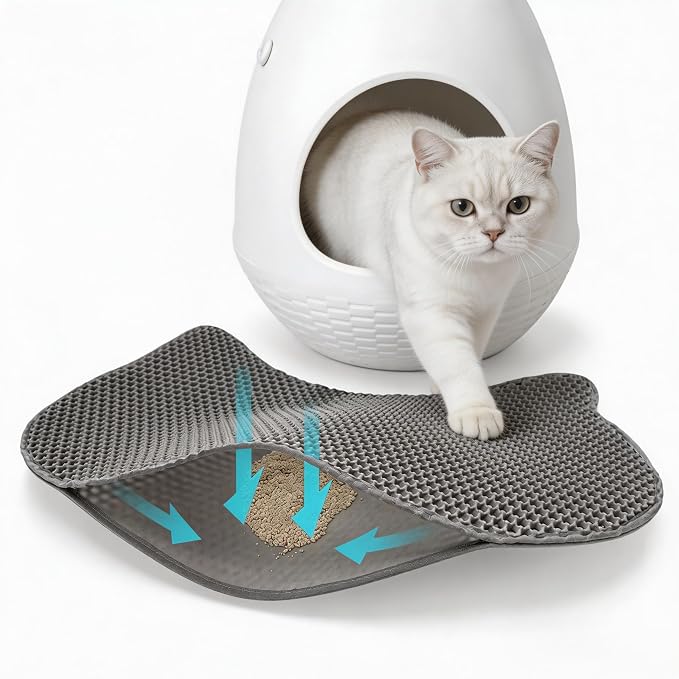 Eggloa6 Kitty Head Cat Litter Mat, Waterproof Double Layer Litter Trapping Mat for Felines, Soft EVA Honeycomb, Easy to Clean, Dark Gray