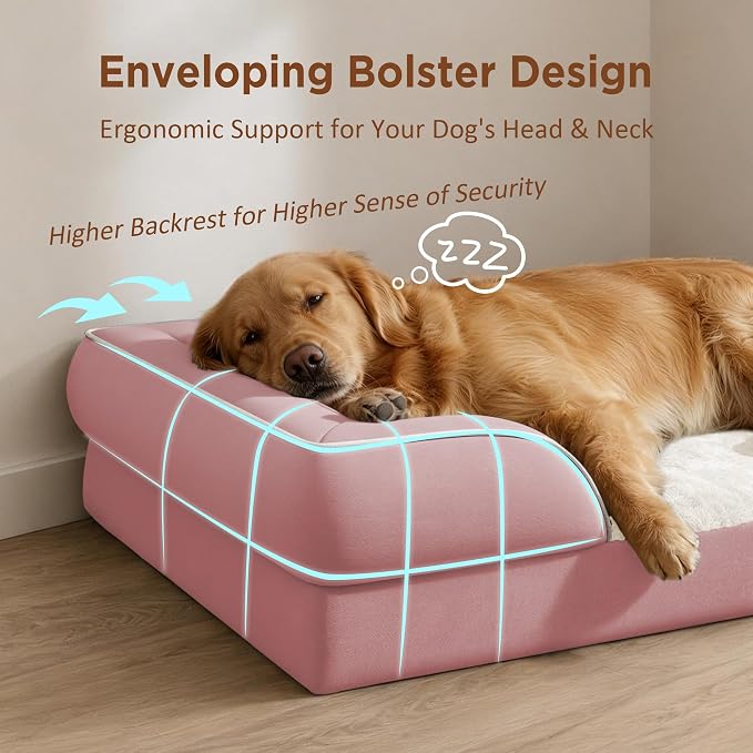 Comfort Expression Orthopedic Dog Bed for Extra Large Dogs with Bolster | Waterproof Dog Couch Bed with Washable Cover & Non-Slip Bottom, Supportive Egg Crate Foam XL Pet Bed, 42x30 Inch
