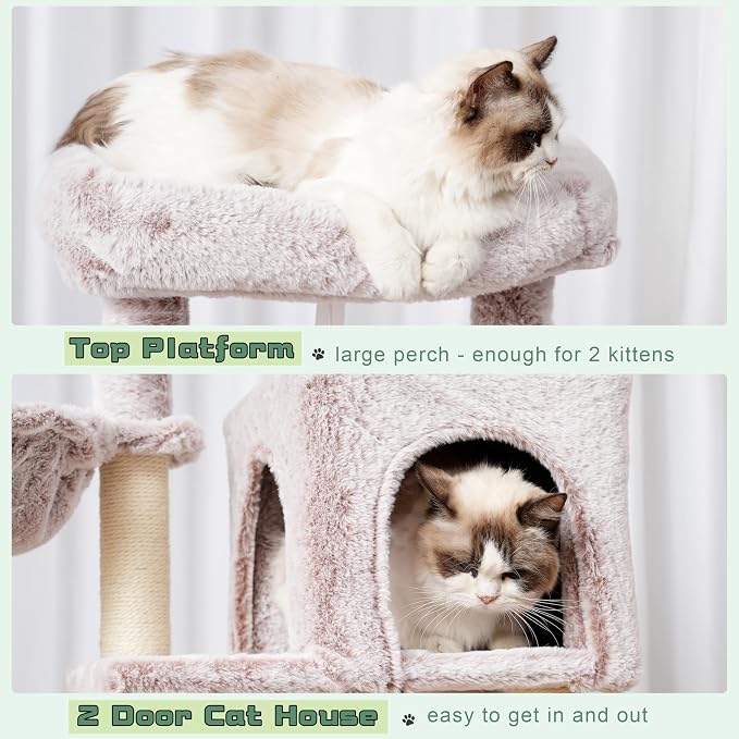 Cat Tree, 43.3'' Cat Tower with Hammock for Kittens GCT004SMU | Cat Condo House for Small Indoor Cats, Basket, Scratching Post, Large Platform, Sturdy Steel Tube, Sisal Rope, Mushroom