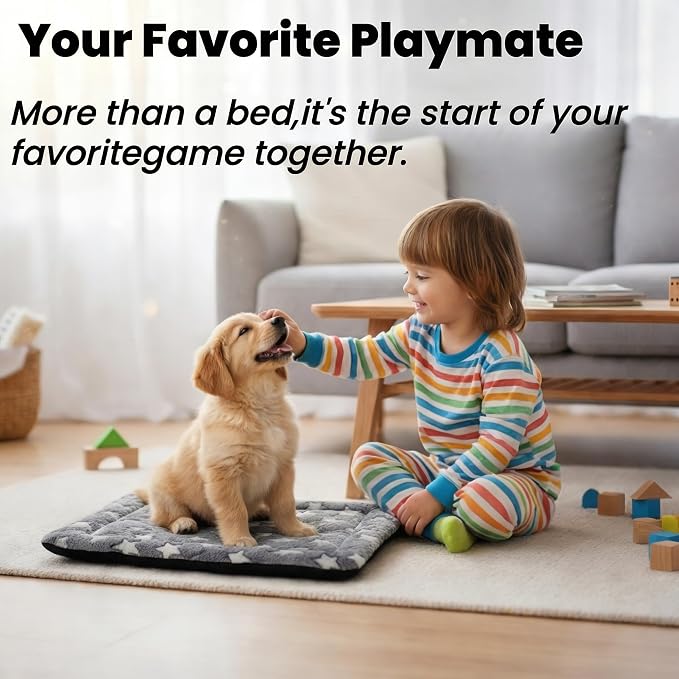 Dog Bed Mat, Reversible Dog Crate Pad for Small Medium Dogs & Cats, Soft Washable Kennel Mat with Non-Slip Bottom, Lightweight Pet Bed for Crate, Cage, Home and Travel(Gray Star, 24" L*18" W*1.5" Th)