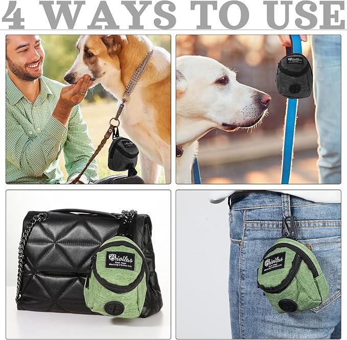 Talltalk 2 Pieces Dog Treat Pouch Pet Dog Poop Holder Dispenser Outdoor Carrier Waste Zipper Pouch with Metal Button for Most Leash (Green, Black)