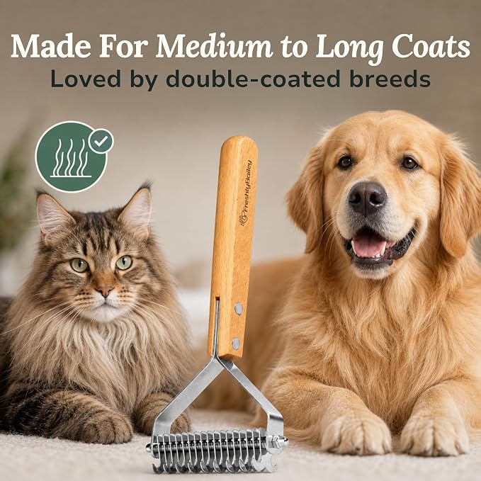 Dematting Comb for Cats and Dogs, Deshedding Tool and Undercoat Rake | Double-Sided Deshedding Tool Gently Detangles Matted Fur and Removes Loose Undercoat for Easier Grooming