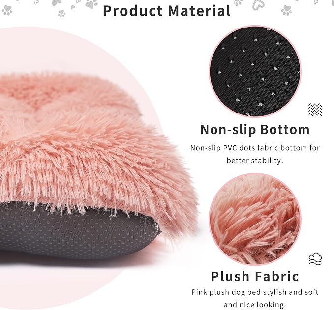 nononfish Dog Crate Bed for Small Dogs Washable Orthopedic Flat for Inside Crate Cages Kennel House Sofa Plush Comfy Sleeping Pink 22 in