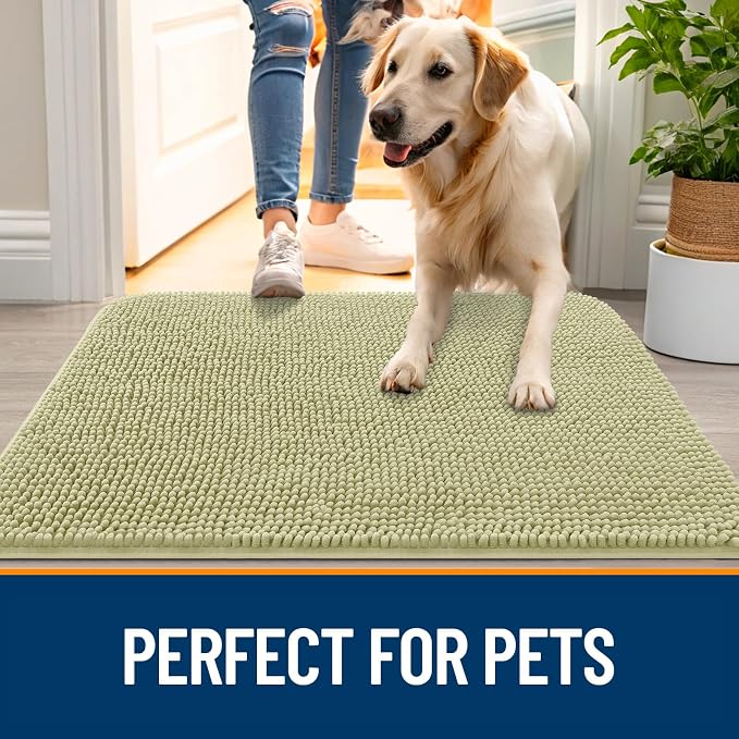 OLANLY Dog Door Mat for Muddy Paws 48x30, Super Absorbent Chenille Mud Mat | Vanilla, Absorbs Moisture and Dirt, Non-Slip Machine Washable Doormat, Quick-Drying Indoor Entryway Floor Carpet for Dogs