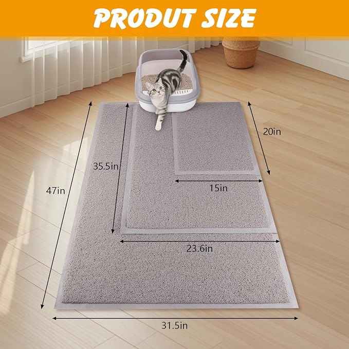 ondware Cat Litter Mat 20 x 15 in, Waterproof Non-Slip, Gray | Soft PVC, traps scattered litter, paw-friendly surface, easy rinse-clean, reusable around litter box