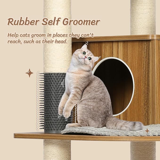 Solid Wood Cat Tree, 69” Large Tall Cat Tower Multi-Level Platforms with Sisal Scratching Posts, Cat Tree for Large Cats 20 lbs Heavy Duty, Cat Condo Furniture for Active Cats