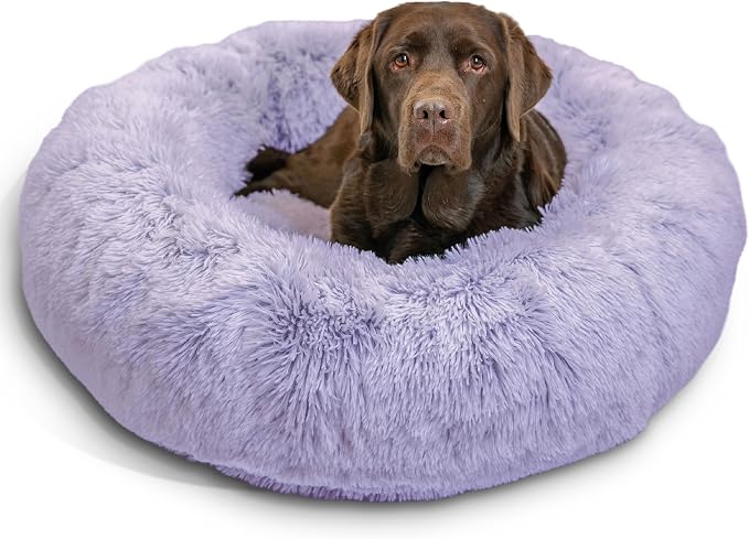 Best Friends by Sheri The Original Calming Donut Dog Bed for Large Dogs up to 100 lbs, Shag Faux Fur, Lavender, 36" x 36"