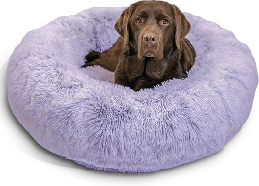 Best Friends by Sheri The Original Calming Donut Dog Bed for Large Dogs up to 100 lbs, Shag Faux Fur, Lavender, 36" x 36"