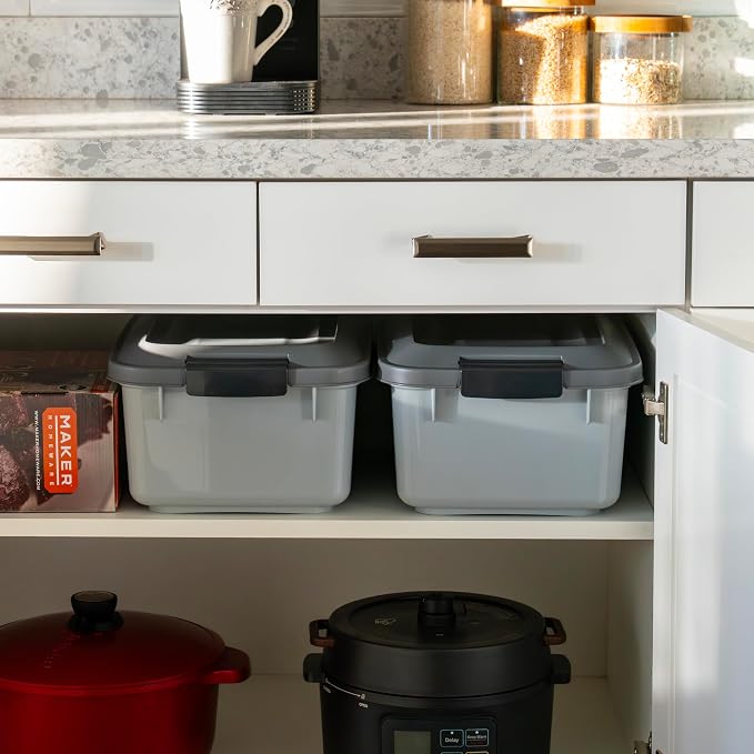 IRIS USA Dog Food Storage Container, 2-Pack, Up to 14 lbs, Gray | Made in the USA, Comes with 2-Cup Sccop, Stacklable, Airtight Seal, BPA-Free, Bird Seed, Cat food, Treats, Keeps Kibble Fresh