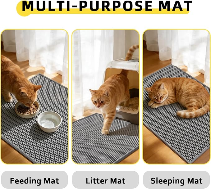 Cat Litter Mat, 30"x24", Waterproof, Easy to Clean (Grey-2Pack) | Double-Layer Honeycomb for Effective Litter Trapping, Premium Durable EVA, Non-Slip, Paw-Friendly Soft Surface