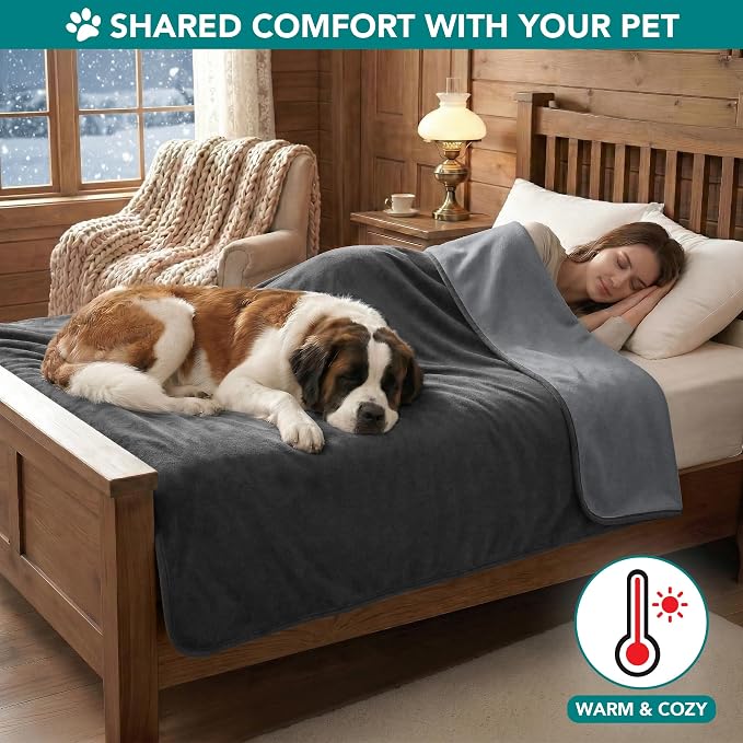 PetAmi Waterproof Dog Blanket for Couch, Pee Proof Reversible Cat Blanket for Sofa Bed Furniture Protector, Soft Fleece Washable Pet Throw for Dogs Cats Puppies Kittens, 60x80 Gray