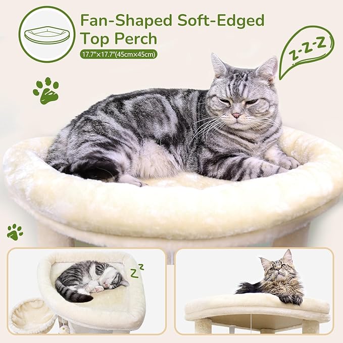 Globlazer Corner Stable Cat Tree Tower with Scratching Post, C51, Beige | 51in Space-Saving Multi-Level Cat Condo for Indoor Cats with Hammock, Large Top Perch for Large Cats, Cozy Cat Cave