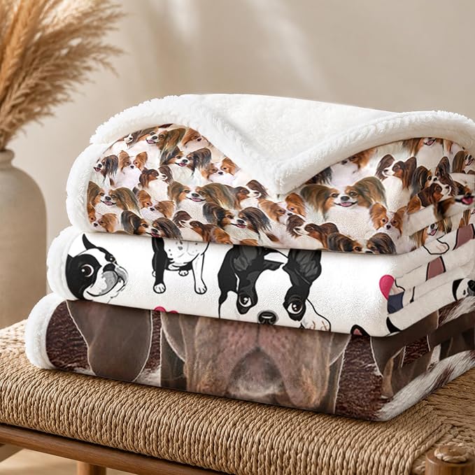 BlessLiving Papillon Brown Throw Blanket with Dense Dog Patterns Sherpa Fleece Blanket Couch Bed, Soft Cozy Warm Pet Blankets for Puppy Lovers Cute Animal Print Gift 50x60 Inches