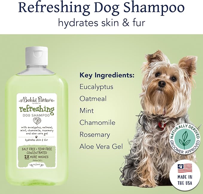 Bobbi Panter Refreshing Dog Shampoo Eucalyptus, Mint, Chamomile & Rosemary – Hydrating Natural Formula for Clean Fresh Coat, Tear-Free, 30:1 Concentrate, Made in USA, 14 oz