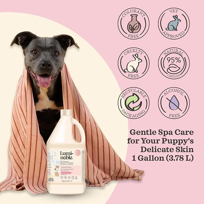 2in1 Hypoallergenic Dog Shampoo & Conditioner, Oatmeal & Collagen Formula | Tearless Dog Wash for Puppies, Itchy Skin Relief, White Musk Scent, Moisturizing & Skin Sensitive Friendly, Gallon Size