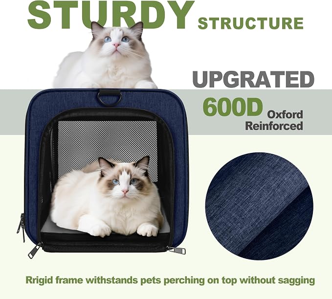 GAPZER Cat Carrier 18x11x11 United Airline Approved, Top Loader Heavy Duty Softshell Pet Flying Bag 18lbs, Small Dog Chihuahua Crate 5-10 Pounds, Kitty Transport Kennel, Miniature Poodle Case Navy