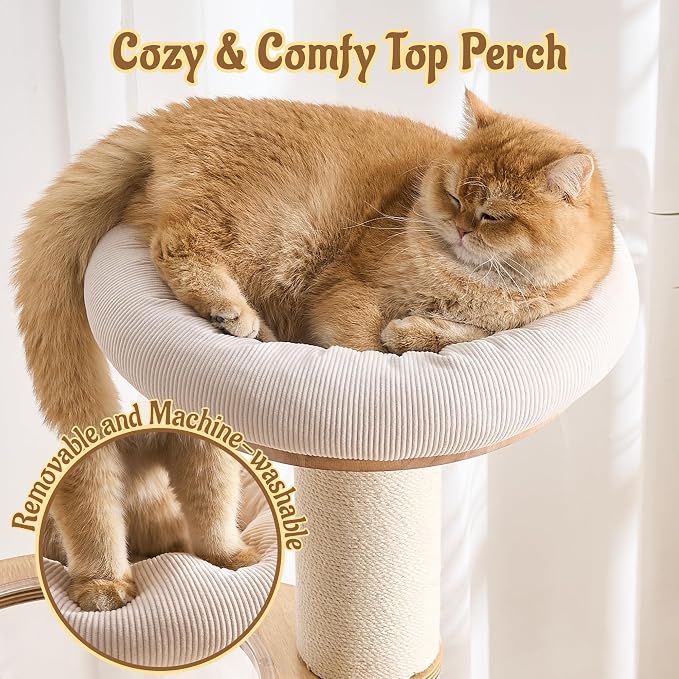 64.2" Solid Wood Cat Tree Tower for Indoor Cats, Multi-Level Modern Cat Furniture with 20" Condo, Interchangeable Hammock & Capsule Bed, Chunky Scratching Posts for Active Cats up to 12 lbs