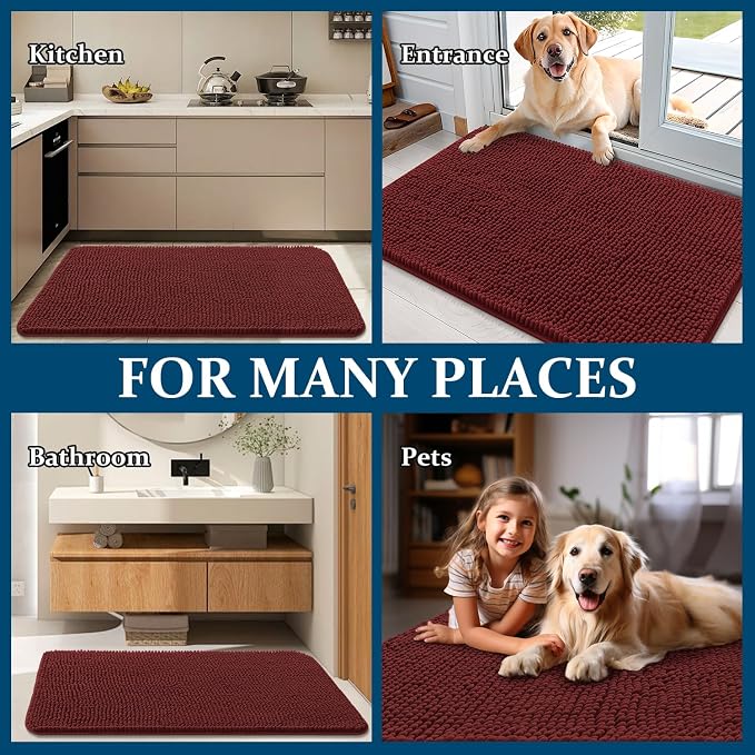 OLANLY Dog Door Mat for Muddy Paws 44x24, Super Absorbent Chenille Mud Mat | Caramel Russet, Absorbs Moisture and Dirt, Non-Slip Machine Washable Doormat, Quick-Dry Indoor Entryway Floor Carpet for Dogs
