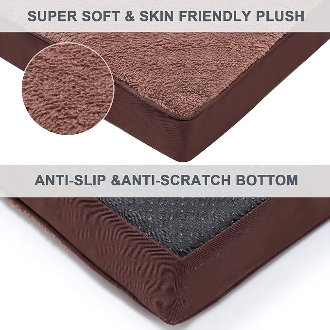 Waterproof Large Size Dog Crate Bed Orthopedic 41x27 Brown | Removable Washable Cover, Egg Crate Foam, Soft Plush Flat Pet Mat, Non-Slip Bottom, Fits Large Dogs Up to 90 lbs