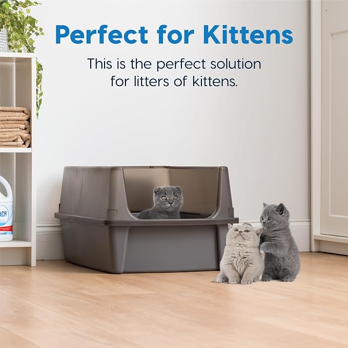 IRIS USA Extra Large Cat Litter Box XXL Open Top High Sided Walls Scatter Shield Scoop Included Easy Clean Plastic Pan for Big Cats Multi-Cat Households 30" L x 20" W x 14" H Gray