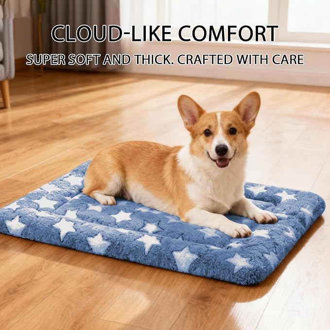 Dog Bed Mat - Dog Crate Pad - Reversible Mat for Pet Comfort - Soft Bed Crate Pads with Dual-Sided Design for All Seasons(Dark Blue Stars, 24" L*18" W*1.5" Th)