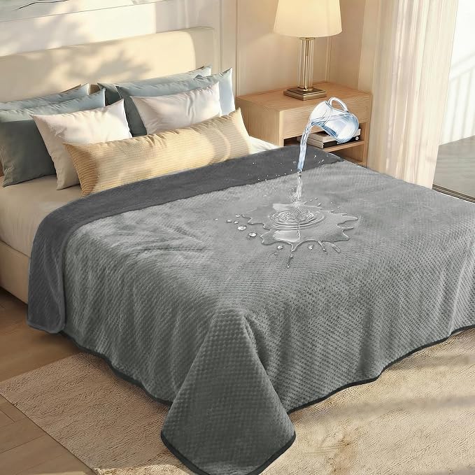 Luciphia Waterproof Blanket for Large Dog Ultra-Soft & Calming Pet Throw Reversible Warm Fleece Durable Furniture Crate Couch Bed Cover Protector Machine Washable Leakproof Grey XL (85''x57'')