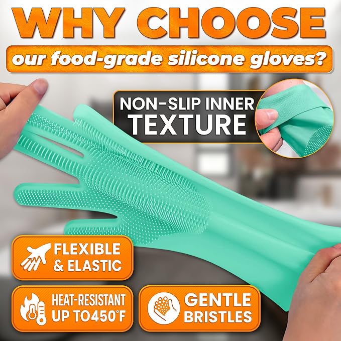 Cat and Dog Washing Gloves, 1 Pair, 11.6 in, Silicone (Turquoise) | Dog Shampoo Gloves, Pet Bath & Grooming Mitt, 3000 Soft Bristles, Removes Loose Hair, Saves Shampoo, Massage, Wet or Dry