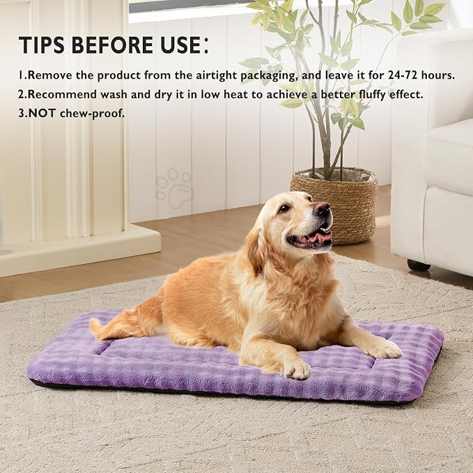 Dog Bed Mat Crate Pad for Large Dogs, Dusty Purple, 42"x 28" | Washable Soft Pet Sleeping Mat, Anti-Slip Kennel Pad with 3D Bubble Pattern