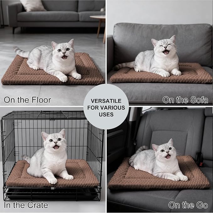 Dog Bed Mat - Dog Crate Pad - Reversible Mat for Pet Comfort - Soft Bed Crate Pads for All Seasons - Durable, Machine Washable Mat for Crates, Travel, and Home (Dark Brown, 18" L*14" W*1.5" Th)
