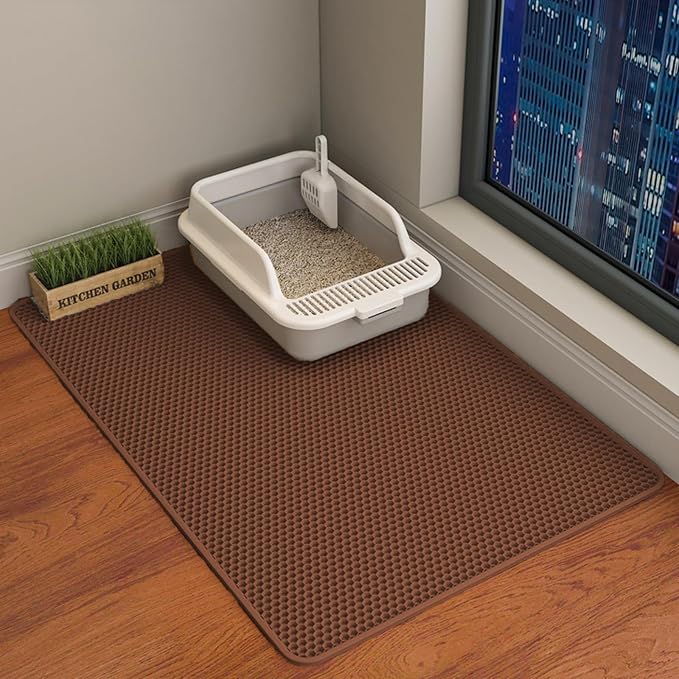 HCY&WLD Cat Litter Mat, Double Layer Cat Litter Box Mat (35x24 Inch, Brown) | Waterproof Urine-Proof Non-Slip Litter Trapping Mat, Soft on Kitty Paws, Scratch-Resistant, Scatter Control, Easy to Clean
