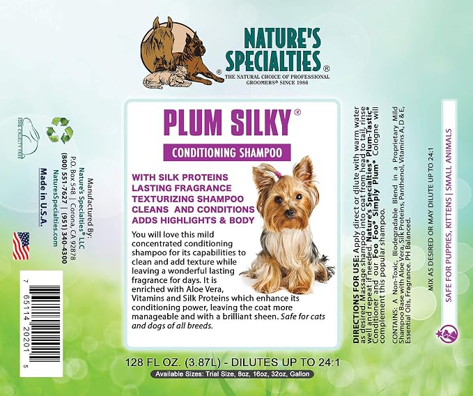 Nature's Specialties Mixing Bottle and Dog Shampoo Concentrate Bundle, Easy to Read Measurements Mixing Bottle 32 oz, Plum Silky Dog Shampoo Conditioner Concentrate 16 oz