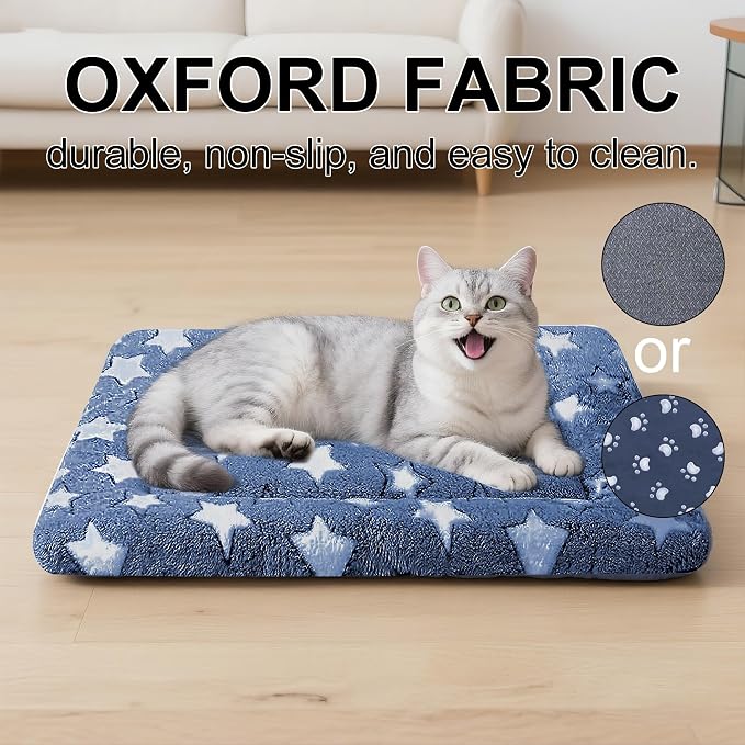 Dog Bed Mat - Comfortable Dog Kennel Pad, Multi-Purpose Crate Bed Mats for Dogs & Cats (NavyBlue&Stars, 18" L x 14" W x 1.5" Th)