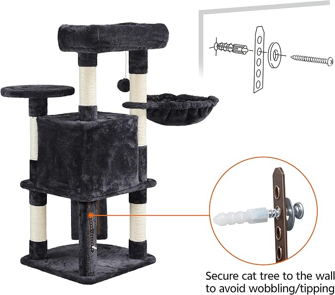Topeakmart Cat Tree, 42in Multi-Level Cat Furniture with Perch, Scratching Posts, Hammock & Condo, Dark Gray