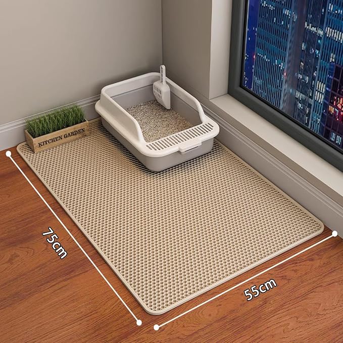 Cat Litter Mat Cat Litter Trapping Mat, 30 x 22 inch Honeycomb Double Layer Design, Urine and Water Proof Material, Scatter Control, Less Waste, Easier to Clean, Washable yellow