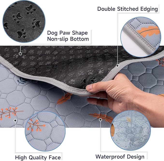 Sunheir Washable Pee Pads for Dogs Large 24" x 72" 2-Pack Reusable Puppy Pads Pet Training Pads, Absorb Dog Mats, Whelping Pad, Non-Slip Protects Against Urine Leakage,Runner Rug (Leaves - Light Grey)