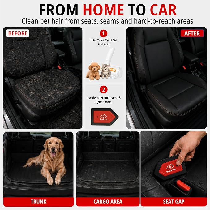 4-in-1 Pet Care & Pet Hair Control System for Dogs & Cats – Deshedding Tool, Pet Hair Remover, Grooming Glove & Detail Cleaner for Furniture Couch Carpet Home & Car