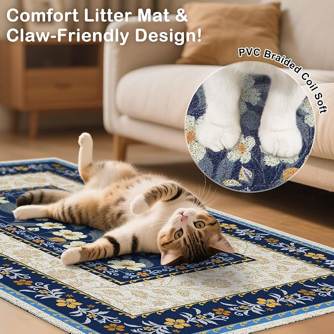 Unicorn Catcher 33"x22" Cat Litter Mat Non-Slip Washable Litter Box Mat | High-Density PVC Litter Catcher Mat Efficiently Traps Scattered Litter From Paws To Keep Floors Clean